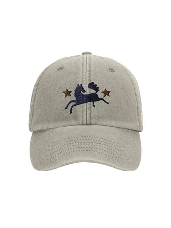 A vintage style baseball cap with an embroidered horse on the front