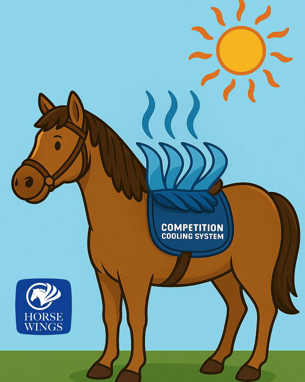 Un’illustrazione simbolica che rappresenta il sottosella Horse Wings con sistema Competition Cooling System, pensato per prevenire il surriscaldamento e garantire benessere durante la gara