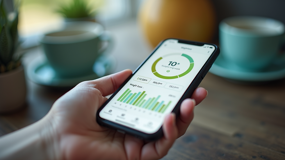 Close-up view of a smartphone displaying a health app with weight loss tracking