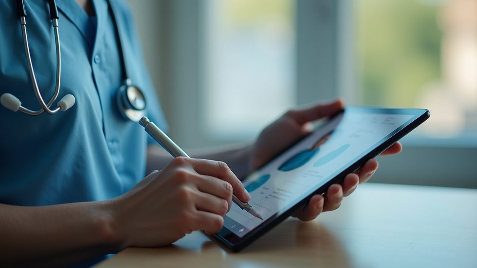 Close-up view of a digital tablet displaying a virtual health consultation