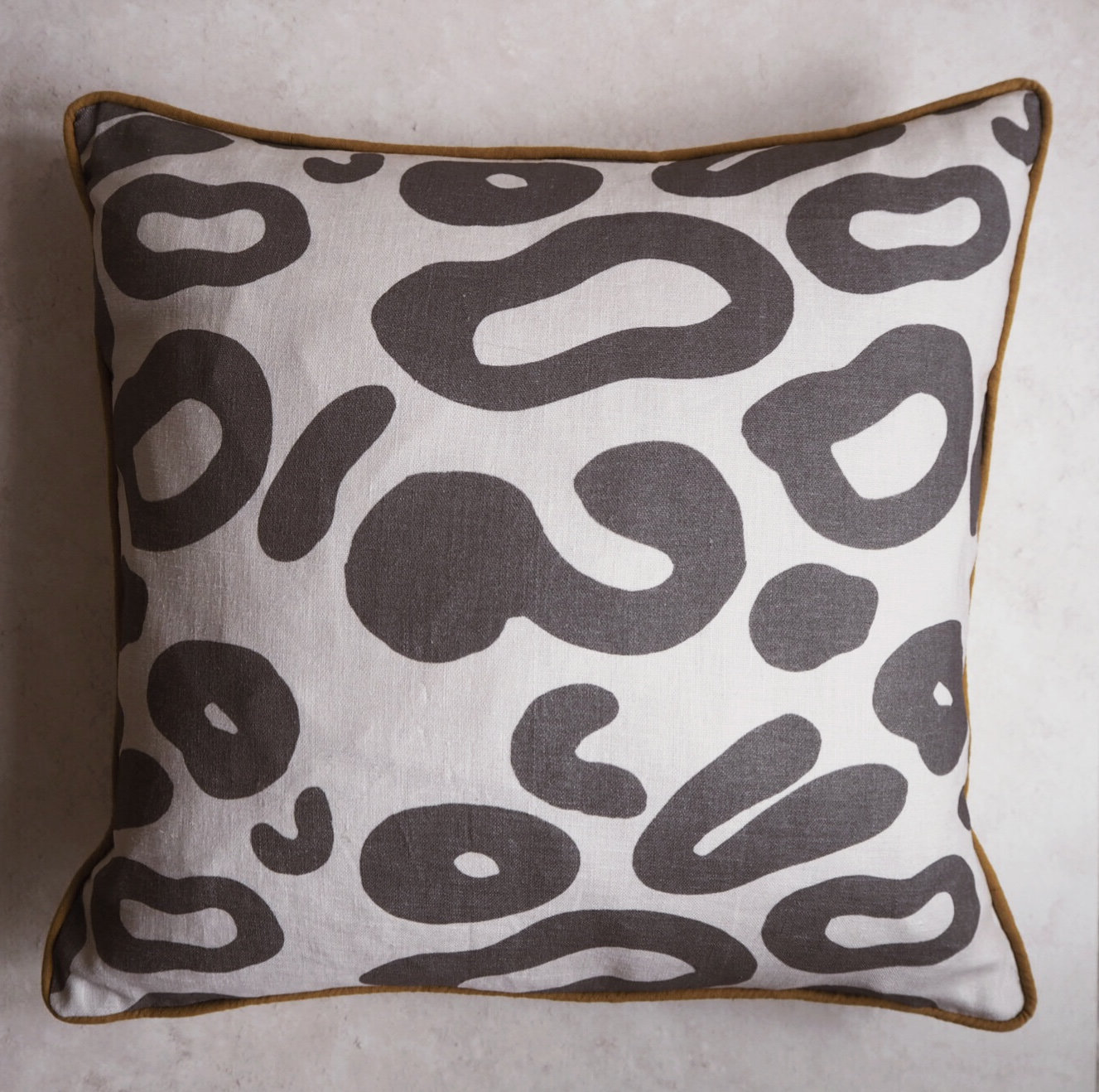 Black Leopard Print cushion with Mustard trim simoneolivia