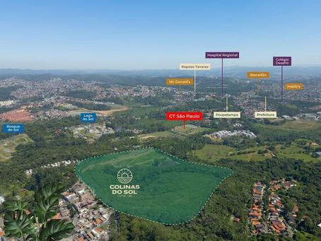 Vista aérea do loteamento em Cotia, o Colinas do Sol, em frente ao CT do São Paulo.