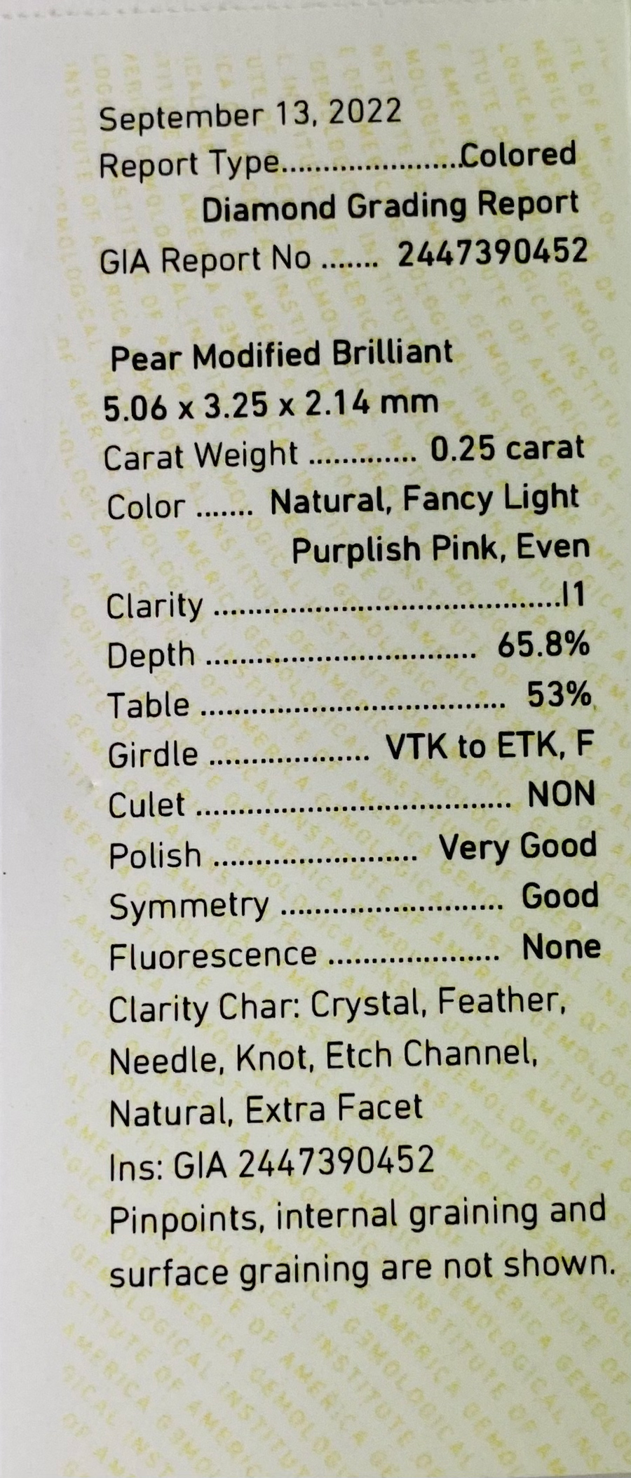 Thumbnail: 0.25 ct, Pear Shape, Fancy Light Purplish Pink, I1 Clarity-GIA Cert-JDB944