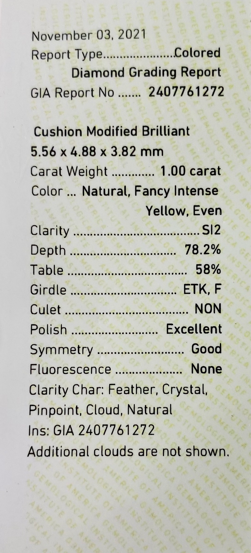 Thumbnail: 1.00 ct, Cushion Shape, Fancy  Intense Yellow, SI2 Clarity-GIA Certified-JDB655