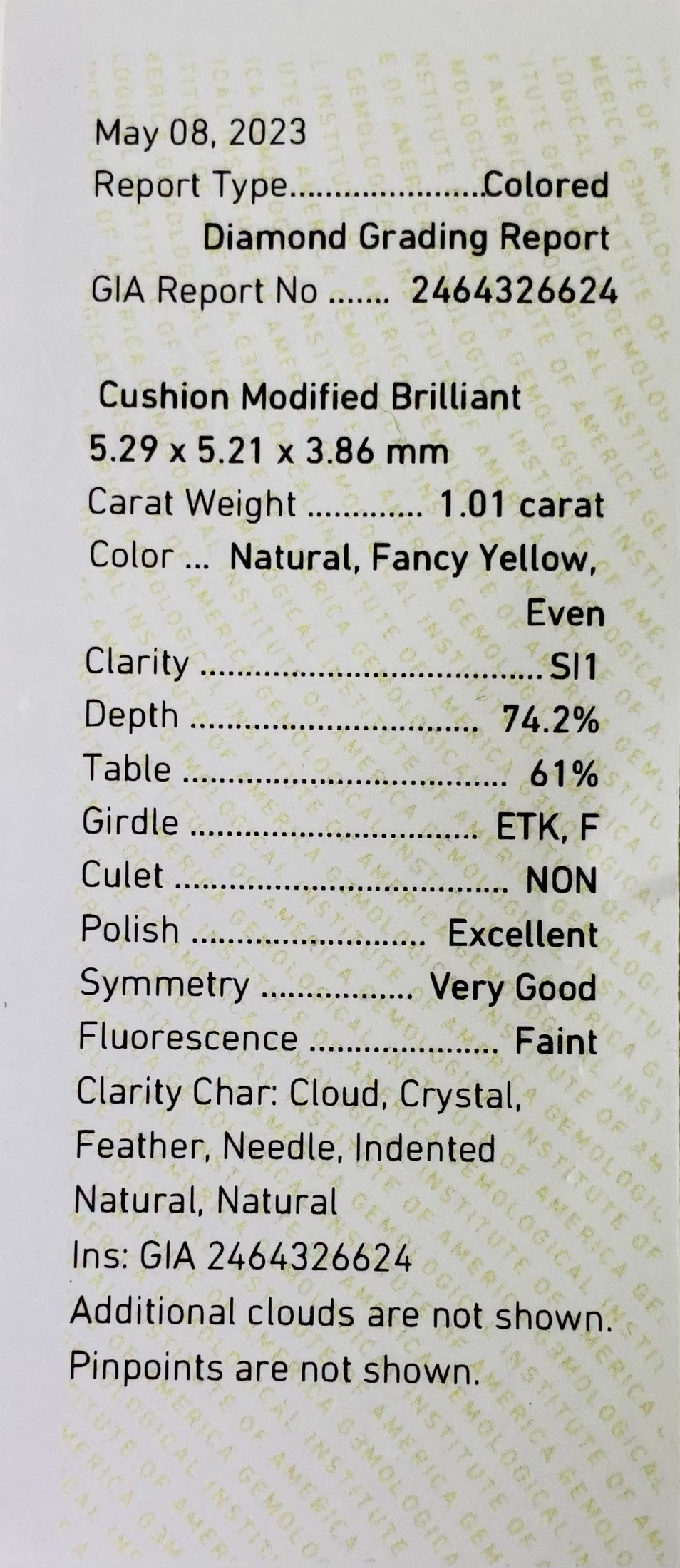 Thumbnail: 1.01 ct, Cushion Shape, Fancy Yellow, SI1 Clarity-GIA Certified-JDB1094