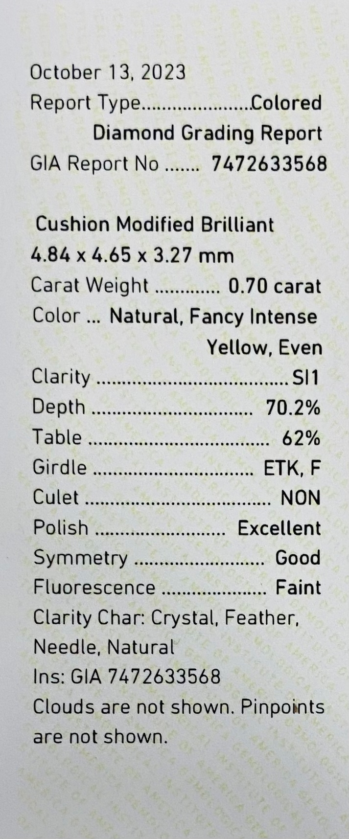 Thumbnail: 0.70 ct, Cushion Shape, Fancy  Intense Yellow, SI1 Clarity-GIA Certified-JD2300
