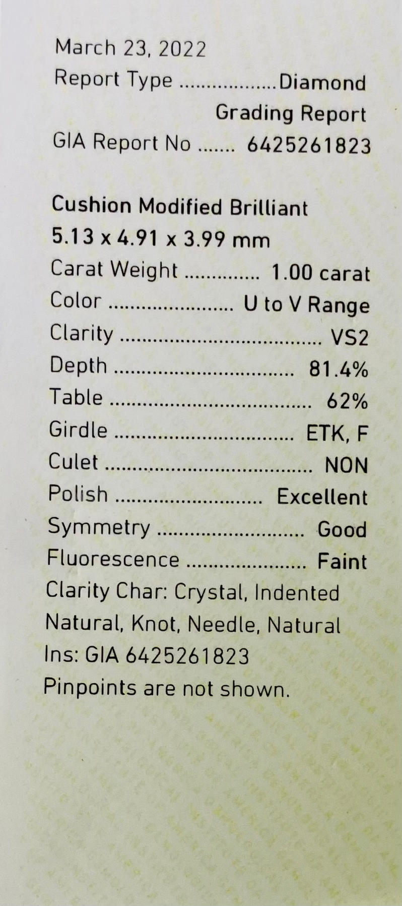 Thumbnail: 1.00 ct, Cushion Shape, U to V, VS2 Clarity-GIA Certified-JDB807