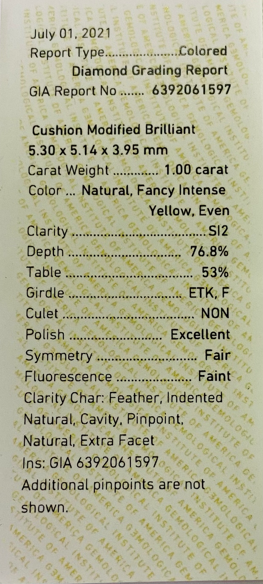 Thumbnail: 1.00 ct, Cushion Shape, Fancy  Intense Yellow, SI2 Clarity-GIA Certified-JD1384