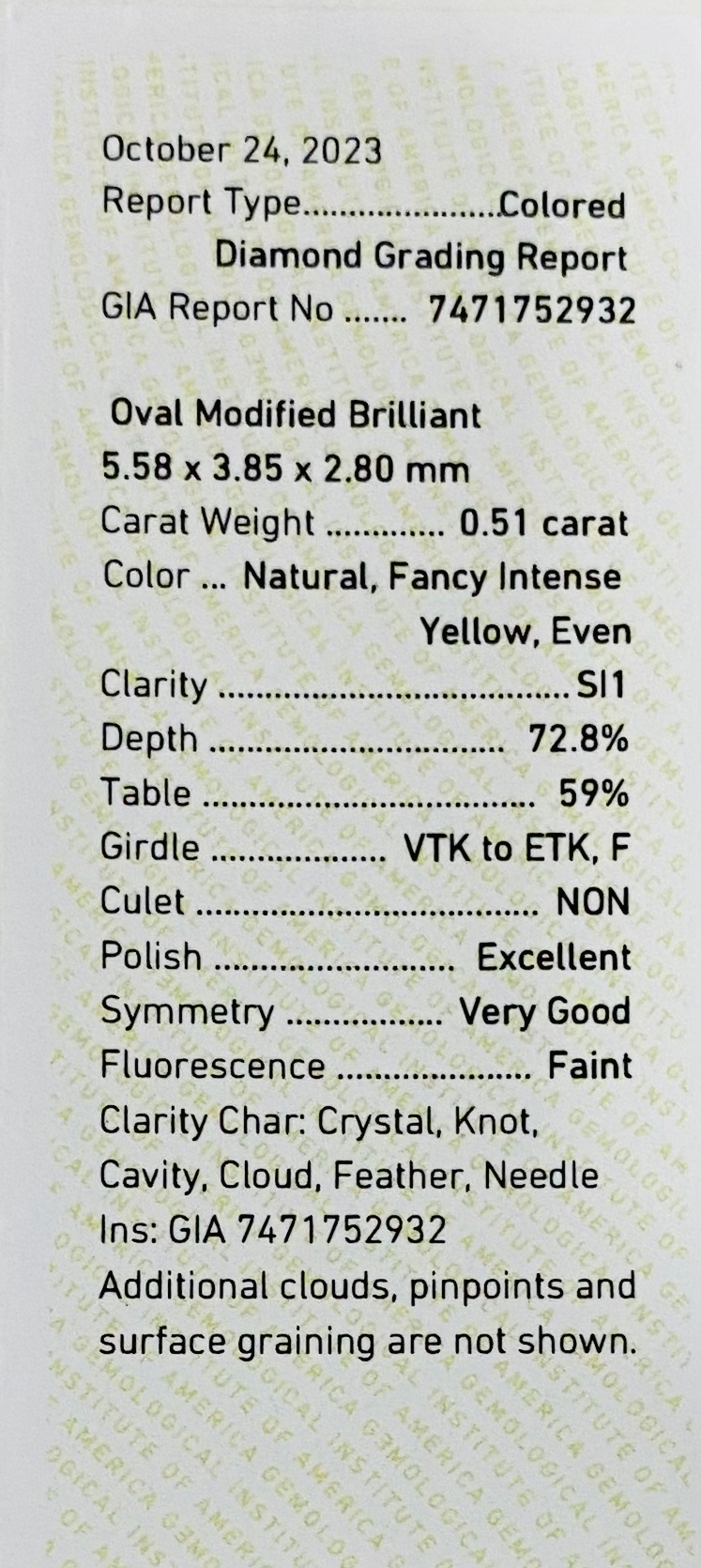 Thumbnail: 0.51 ct, Oval Shape, Fancy  Intense Yellow, SI1 Clarity-GIA Certified-JD2317
