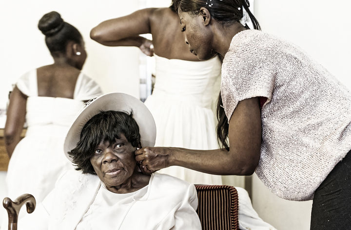 old lady guest getting ready for wedding turkey mill maidstone