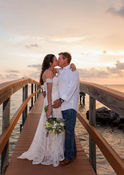oceanside ceremony of wedding couple sunset park marathon florida destination weddings intimate weddings beach elopements officiant bride in the sea sandy beaches florida keys