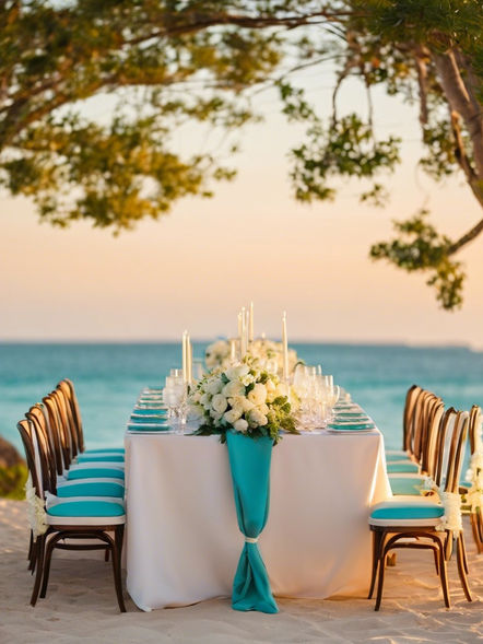bride and groom at outdoor venue by the ocean dining dinner