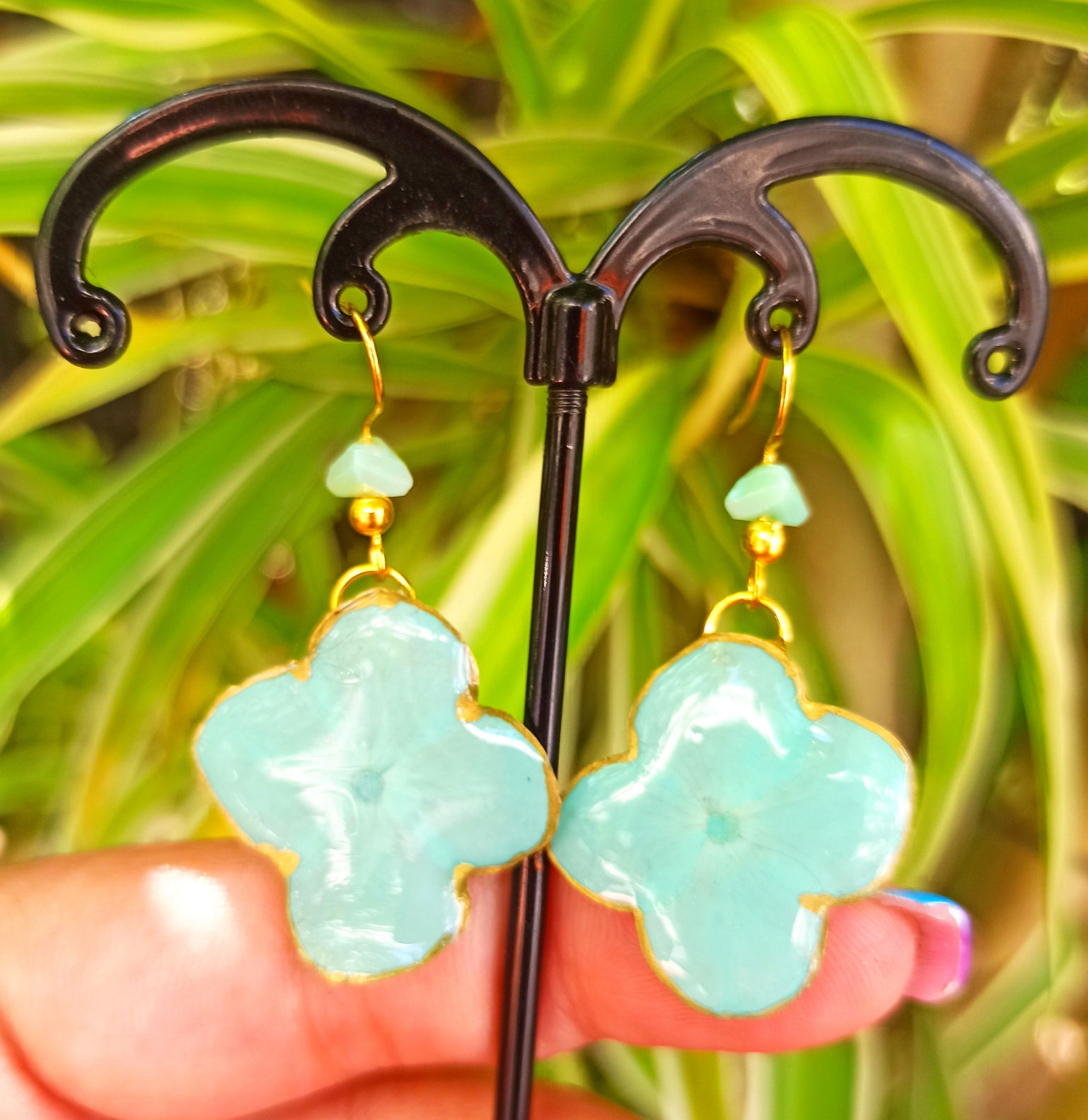 Pendientes Hortensia verde menta