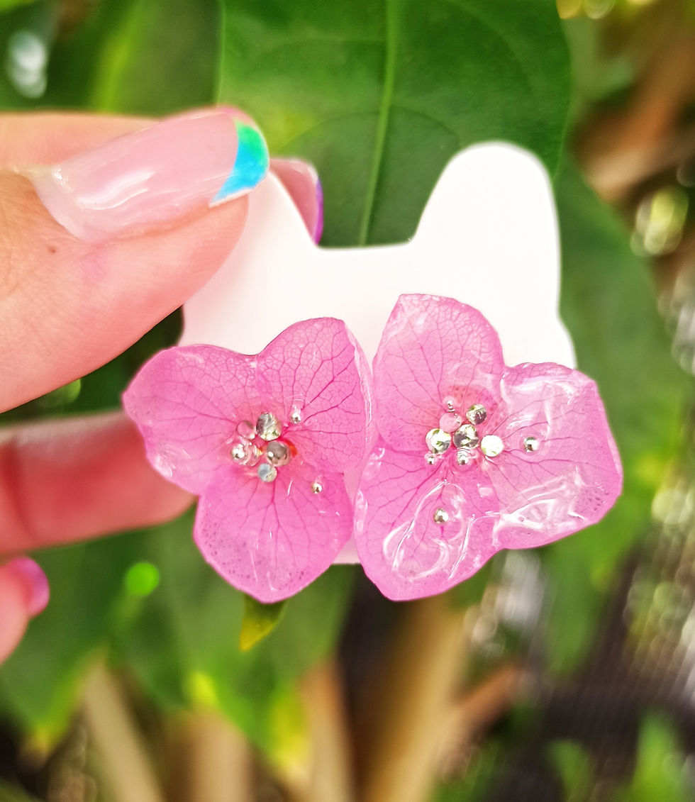 Miniatura: Pendientes de Hortensia rosa y brillantes