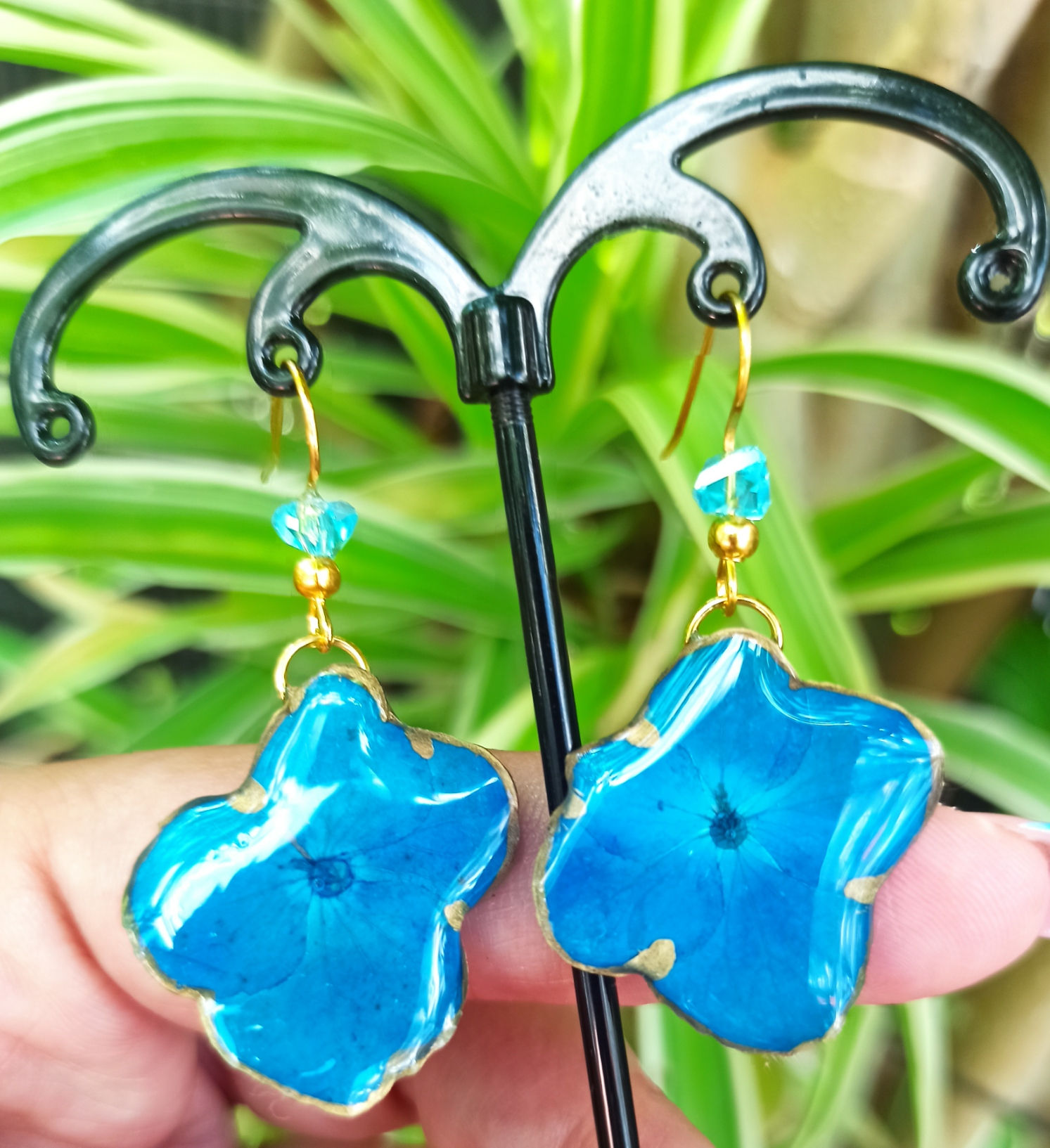 Pendientes Hortensia azulón