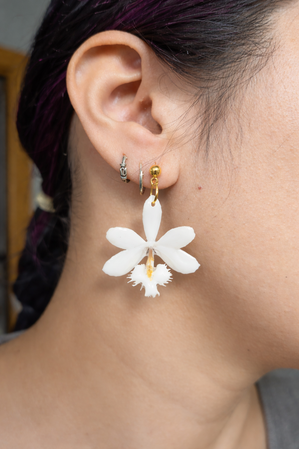 Pendientes orquídea epidendrum blancas baby