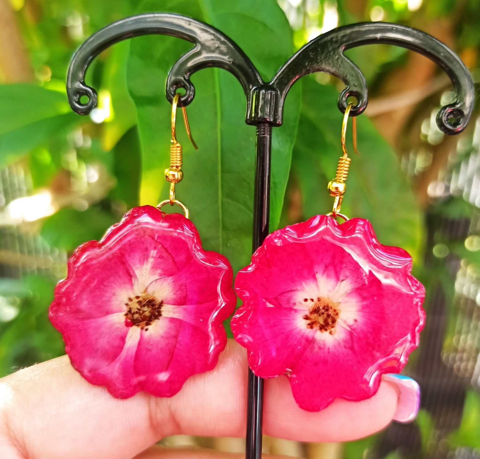 Pendientes Rosa china rojo/fucsia