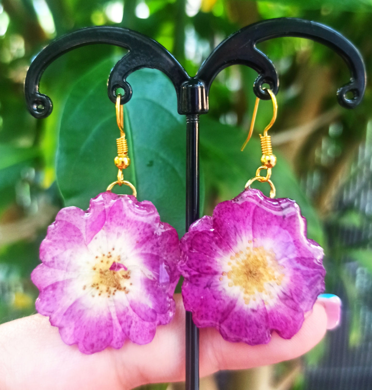 Pendientes Rosa china morados