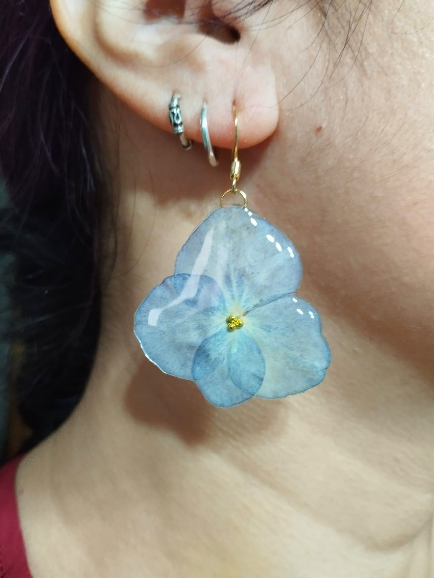 Pendientes hortensia azul