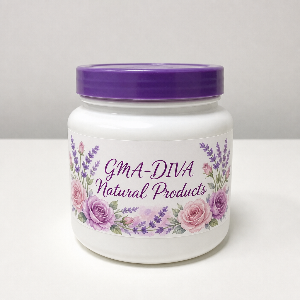 GMA-DIVA product jar positioned on a dark, textured surface