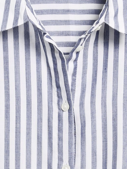 Miniaturbild: Cotton Gauze Roll-Cuff Shirt Color: White & Navy Stripe