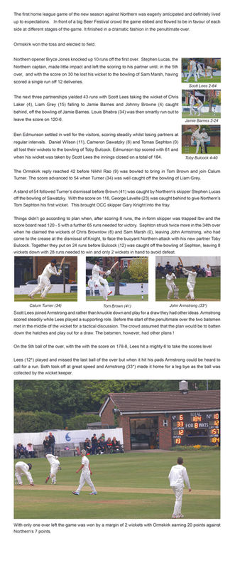 Match report 1st V Northern 02-05-26