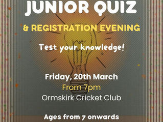 Junior quiz & Registration This Friday 7pm