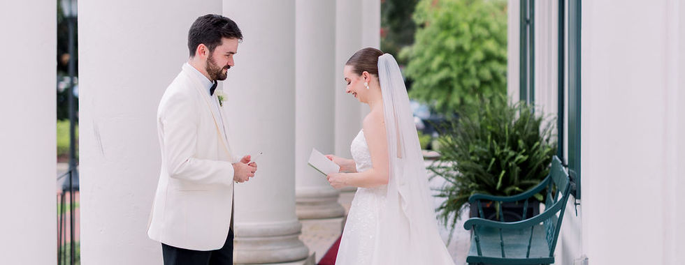 The bride and groom stand in the shade of the porch while they exchangePrivate Vows (Photo by Kara Beth Carr Photography)