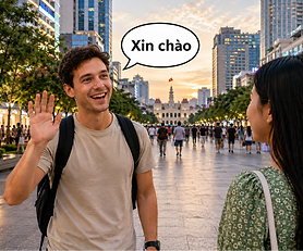 a foreigner saying hi to a Vietnamese girl
