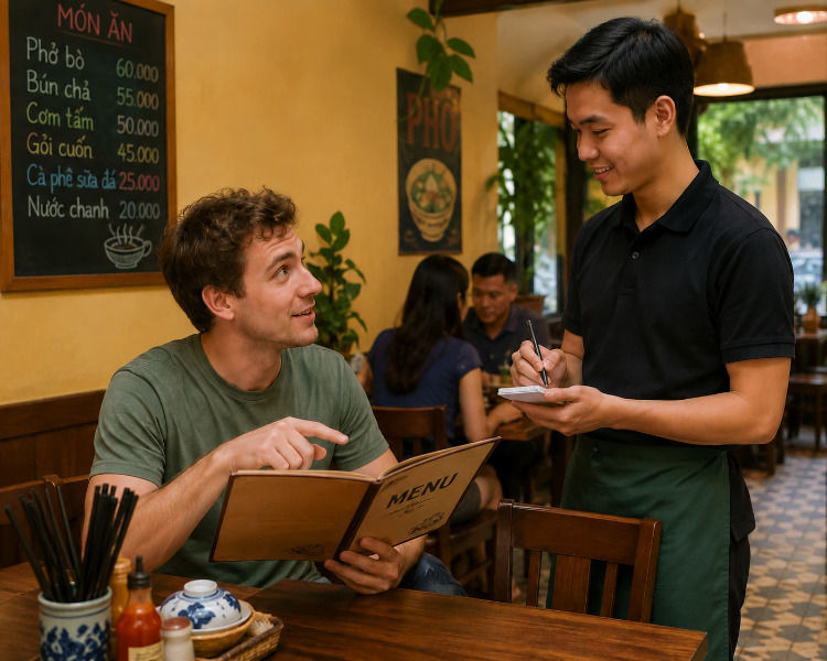 a man ordering food at a restaurant