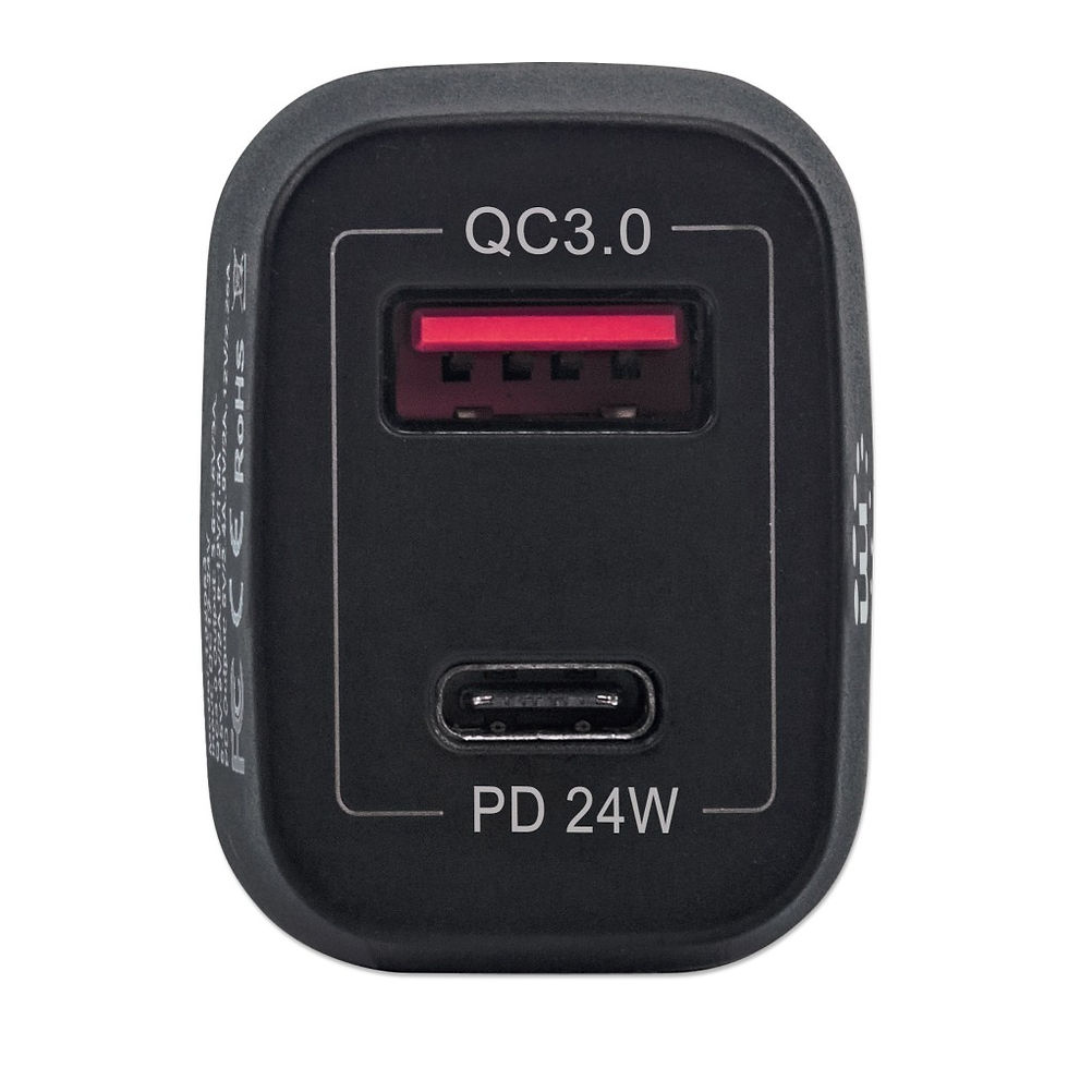 Miniatura: Manhattan Caricatore da Auto USB-C™ e USB-A QC 3.0 3A Nero