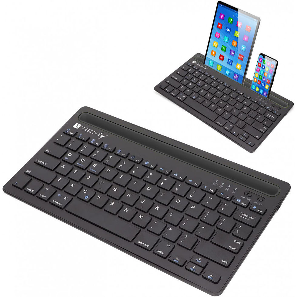 Miniatura: TECHly mini tastiera wireless 78 tasti a 2 canali e stand per tablet