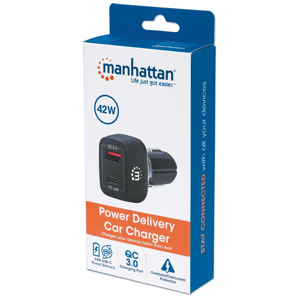 Miniatura: Manhattan Caricatore da Auto USB-C™ e USB-A QC 3.0 3A Nero