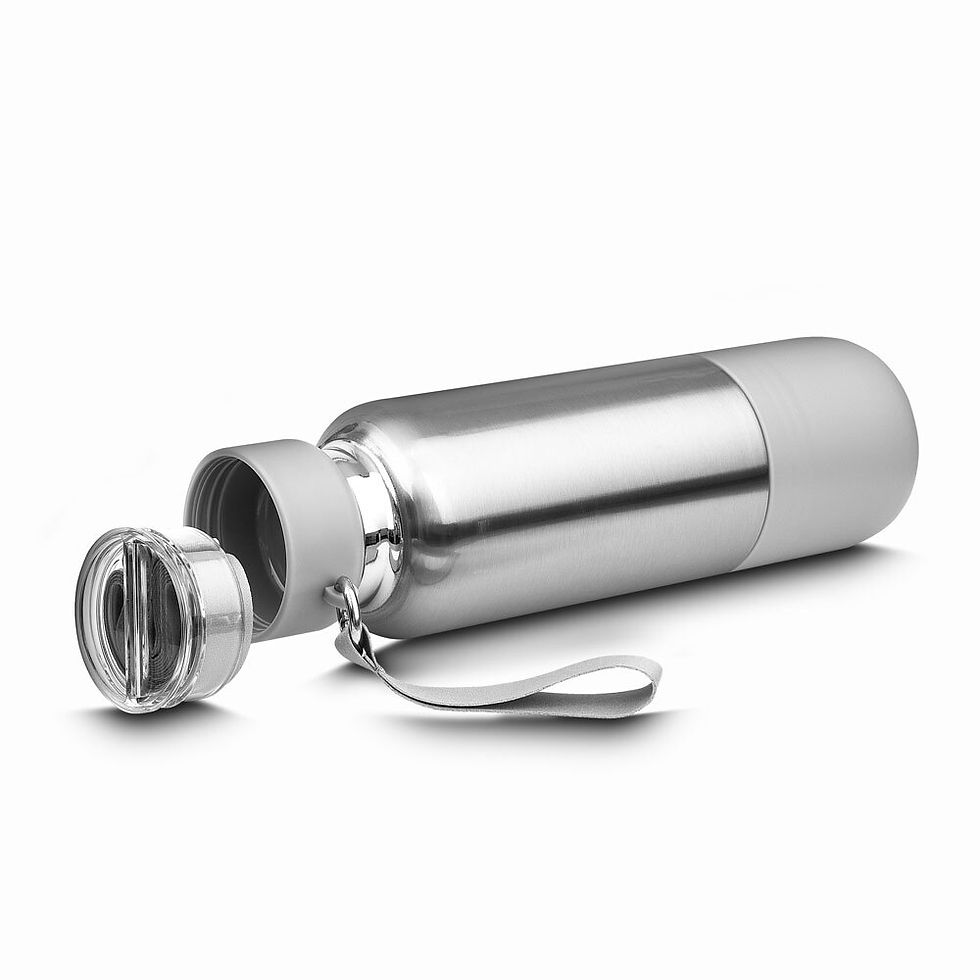 Miniatura: Garrafa em Inox Parede Dupla 500ml Com Copo e Porta Objetos Cinza