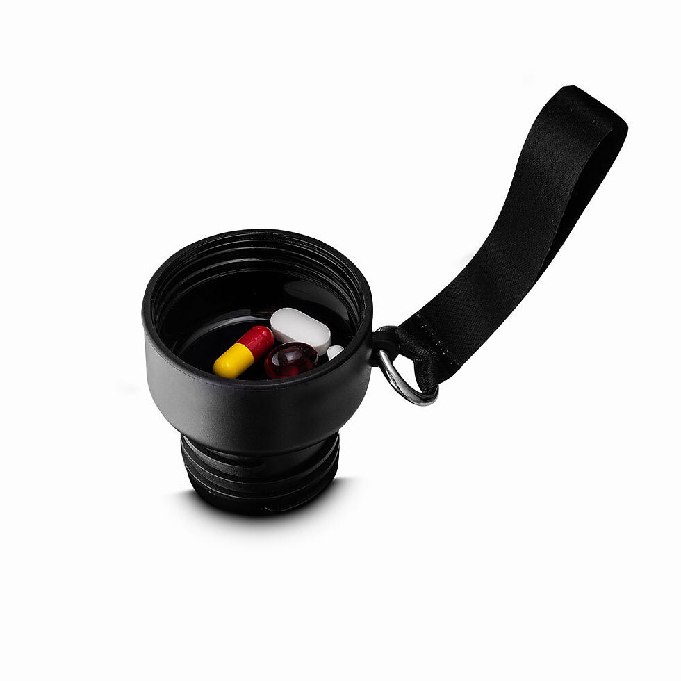 Miniatura: Garrafa em Inox Porta Comprimidos Parede Dupla 500ml Com Copo Preta