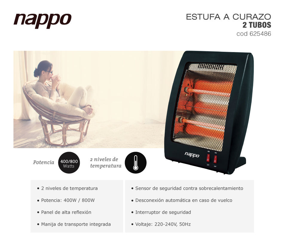 Miniatura: Aquecedor de Quartzo Elétrico 400/800W Nappo