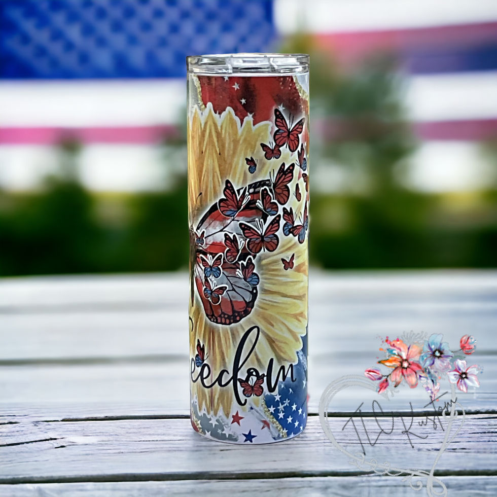 30oz Skinny - Freedom Red White and Blue Butterfly and Flag Design Tumbler