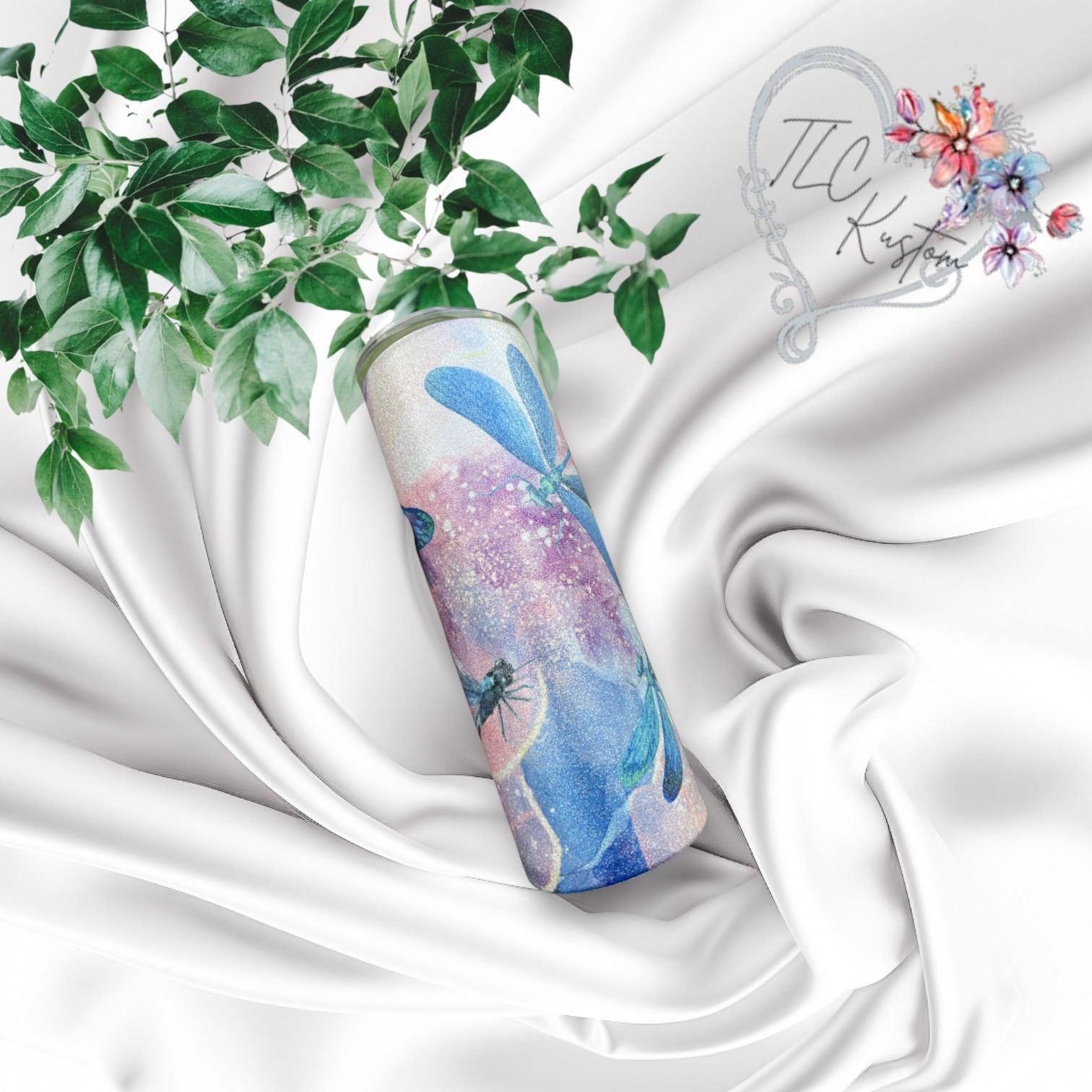 20oz Silver Glitter - Dragonflies