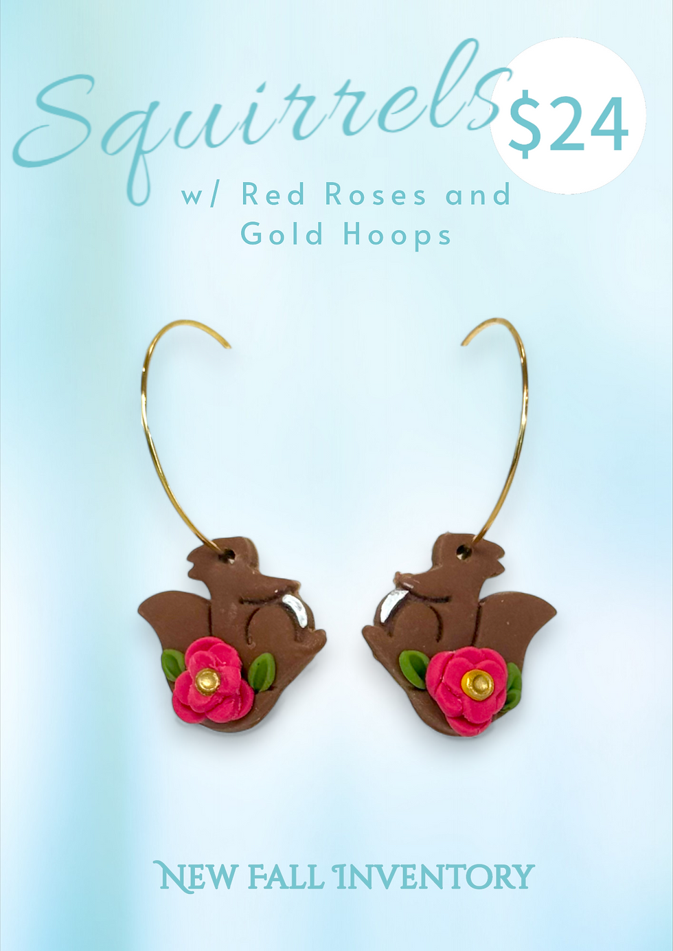 Thumbnail: Squirrels with red rose hoop earrings