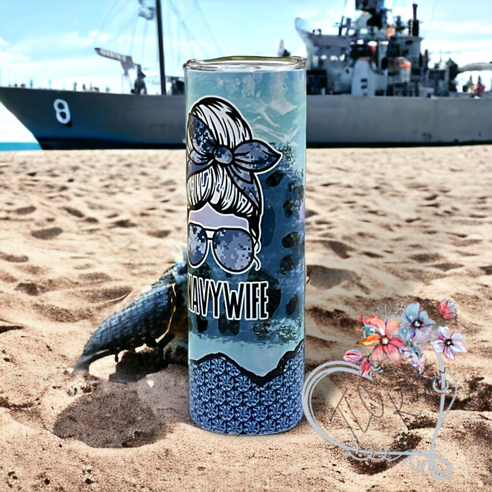 30oz Messy Bun Rainbow Navy Wife Design Tumbler