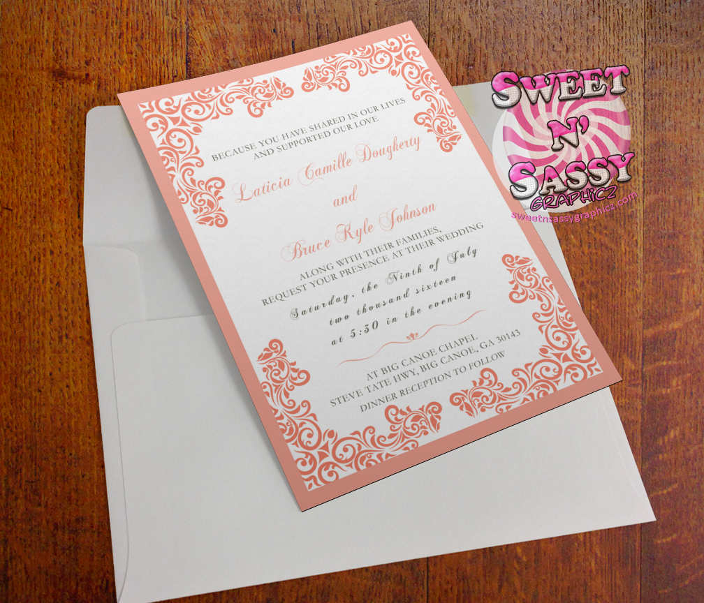 Peach Lace Wedding Invitation