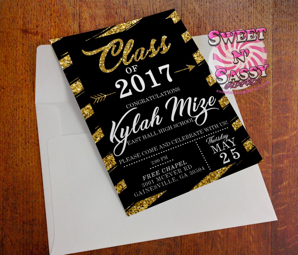 Glitter Stripes Grad Invite