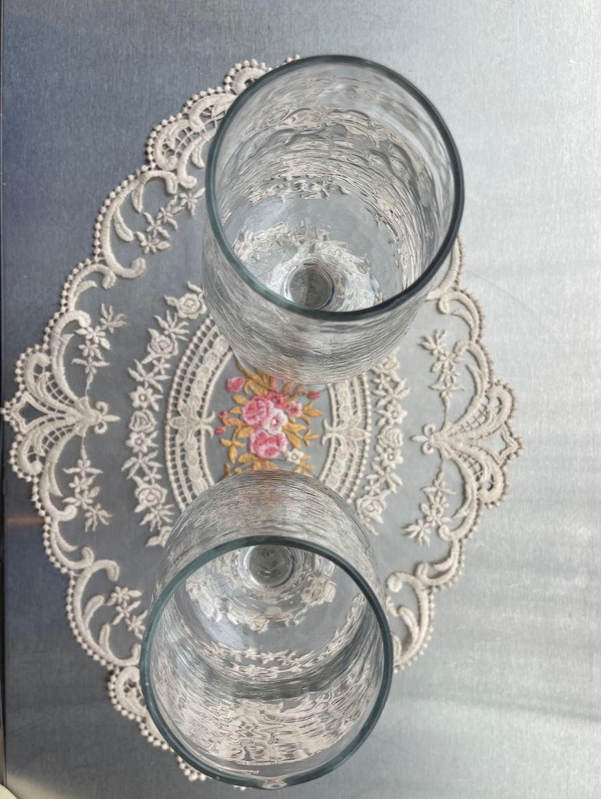 Thumbnail: HANDBLOWN HAMMERED WINE GLASS PAIR: CLEAR