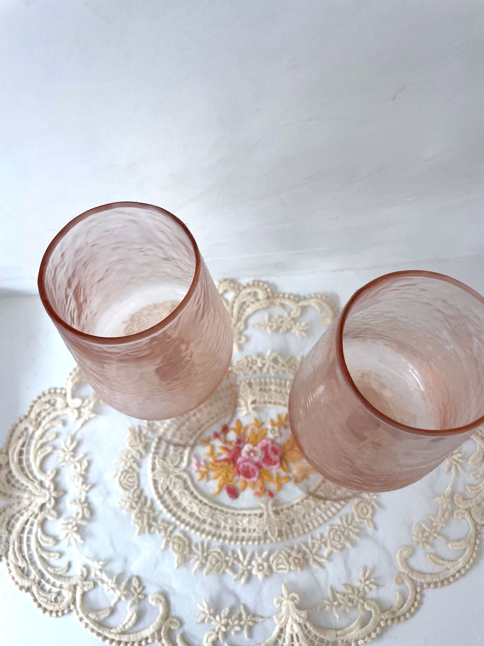 Thumbnail: HANDBLOWN HAMMERED WINE GLASS PAIR:BLUSH