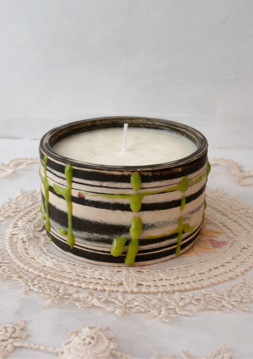 Lime Goo Drip+Swirls Soy Candle in Ceramic Art Bowl | by Leigh
