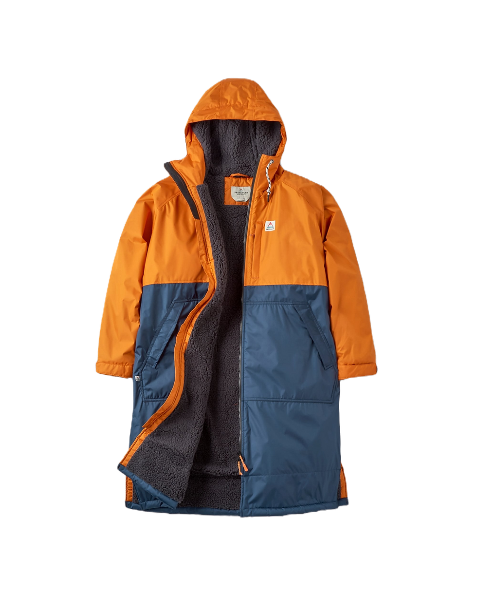 Thumbnail: Passenger Waves Recycled Sherpa Lined Changing Robe - Sunrise Orange/Rich Navy
