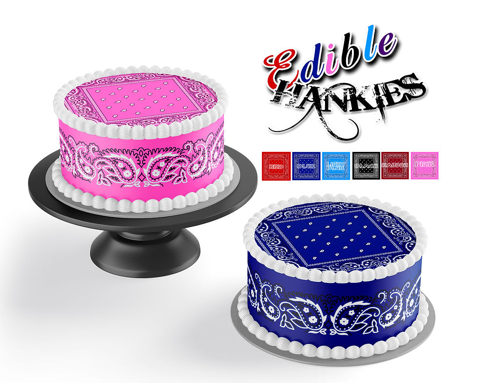Edible Bandana Print Cake Wraps & Toppers -Red, Light blue,  Black, Pink, Maroon
