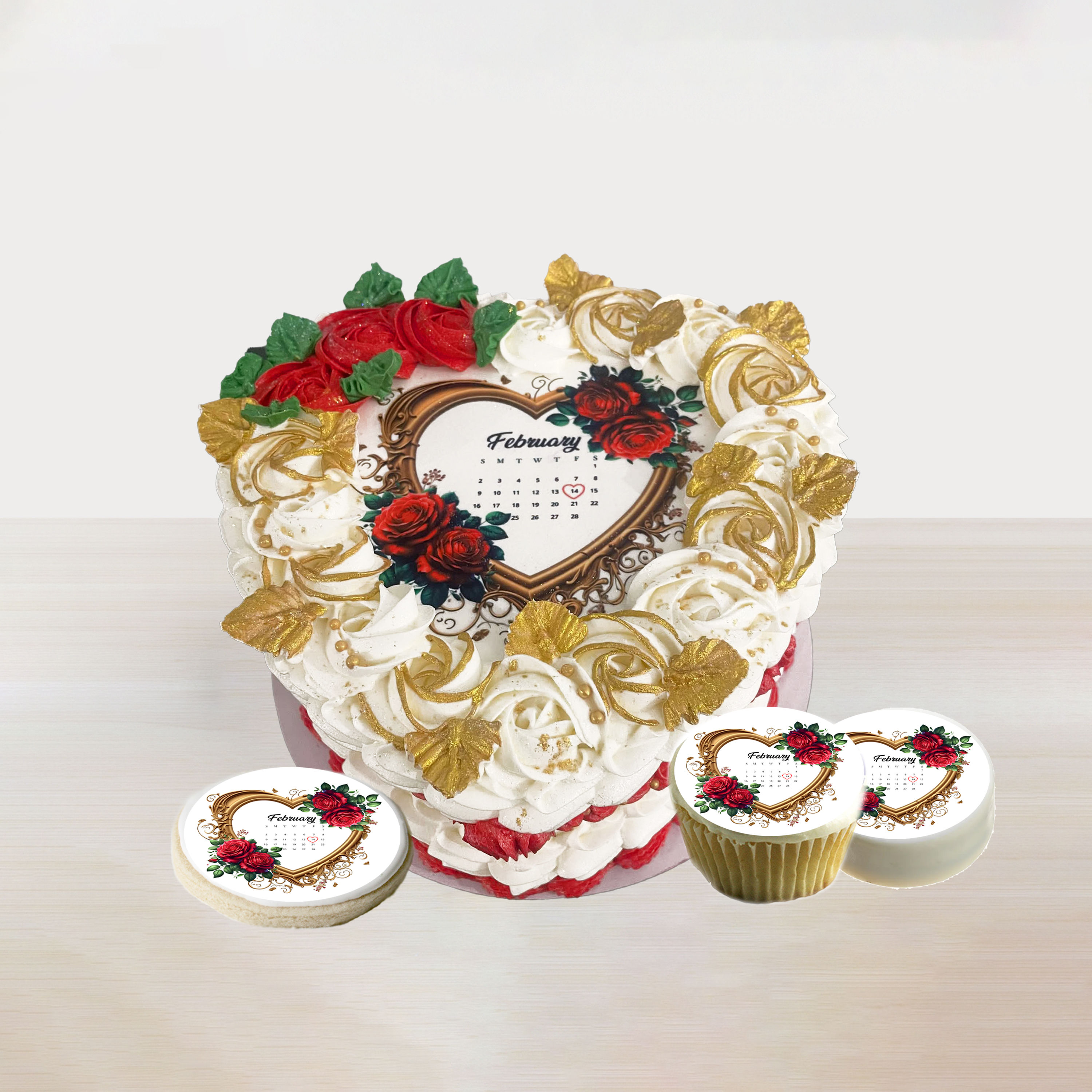 Valentines day Heart shaped edible cake toppers. Calendar or custom text