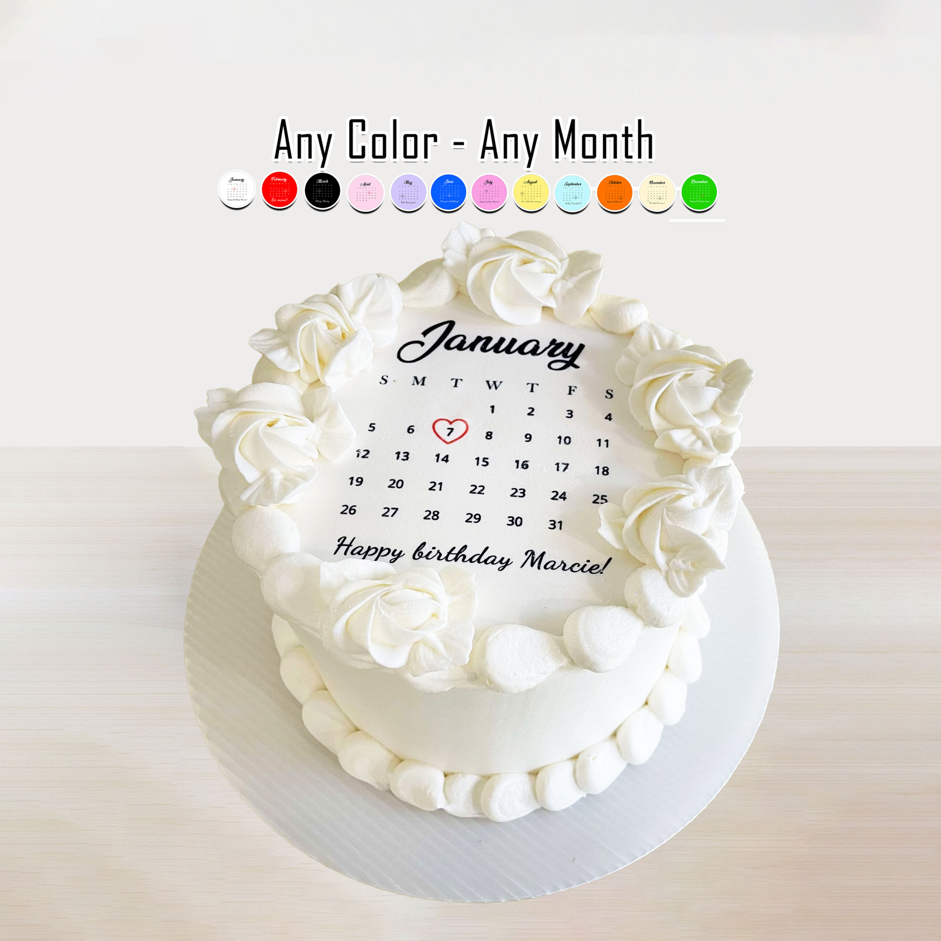 2025 Calendar Round shaped edible cake toppers. Burnable Wafer or Frosting paper
