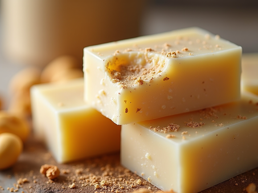 Cold process soap bars showing natural textures and colors